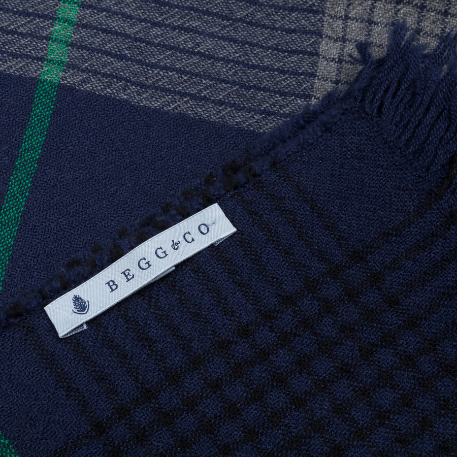 Alex Begg Kishorn Washed Cashmere Shadow Check Blue