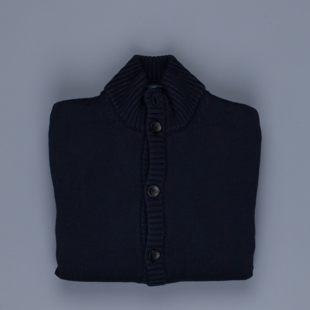 Zanone Warm Chioto Mock Neck Cardigan Blu Navy