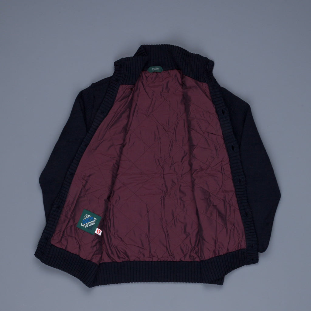 Zanone Warm Chioto Mock Neck Cardigan Blu Navy