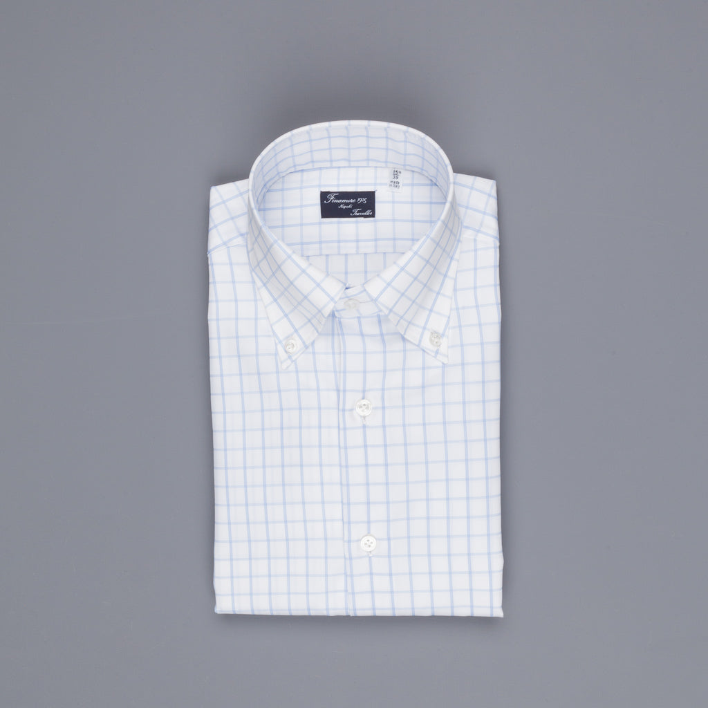 Finamore 'Traveller' Shirt Napoli Fit Collar Lucio Alumo Twill Blue windowpane check