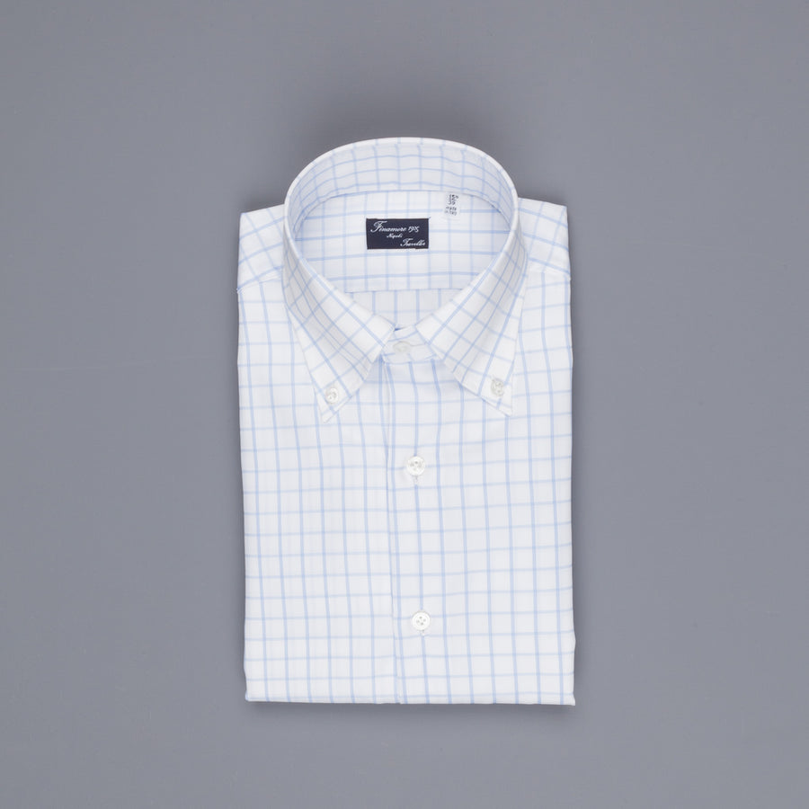 Finamore 'Traveller' Shirt Napoli Fit Collar Lucio Alumo Twill Blue windowpane check