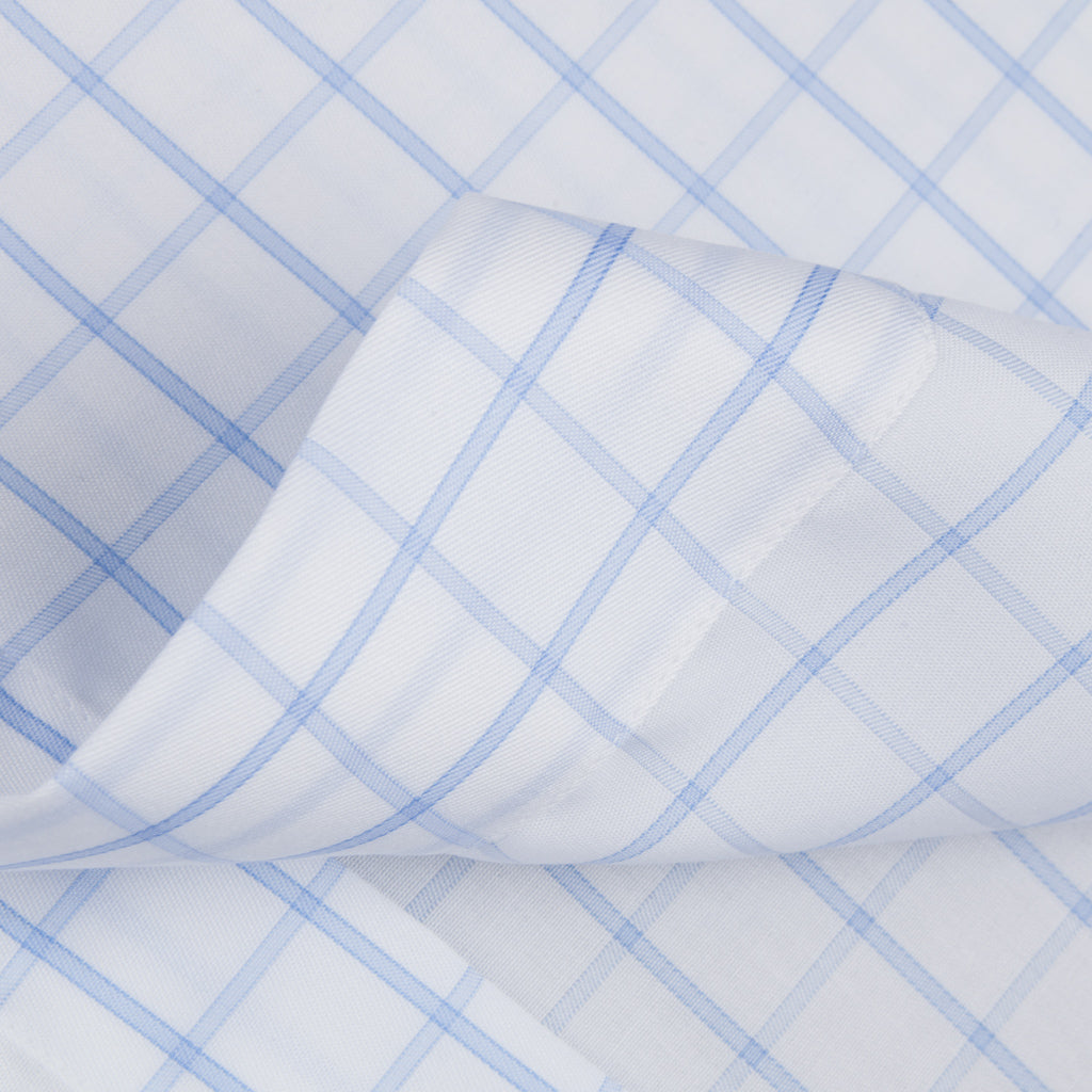 Finamore &#39;Traveller&#39; Shirt Milano Fit Collar Lucio Alumo Twill Blue windowpane check