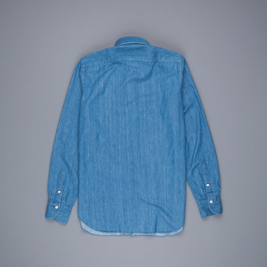 Finamore Gaeta Shirt Lucio Collar washed blue denim medium weight
