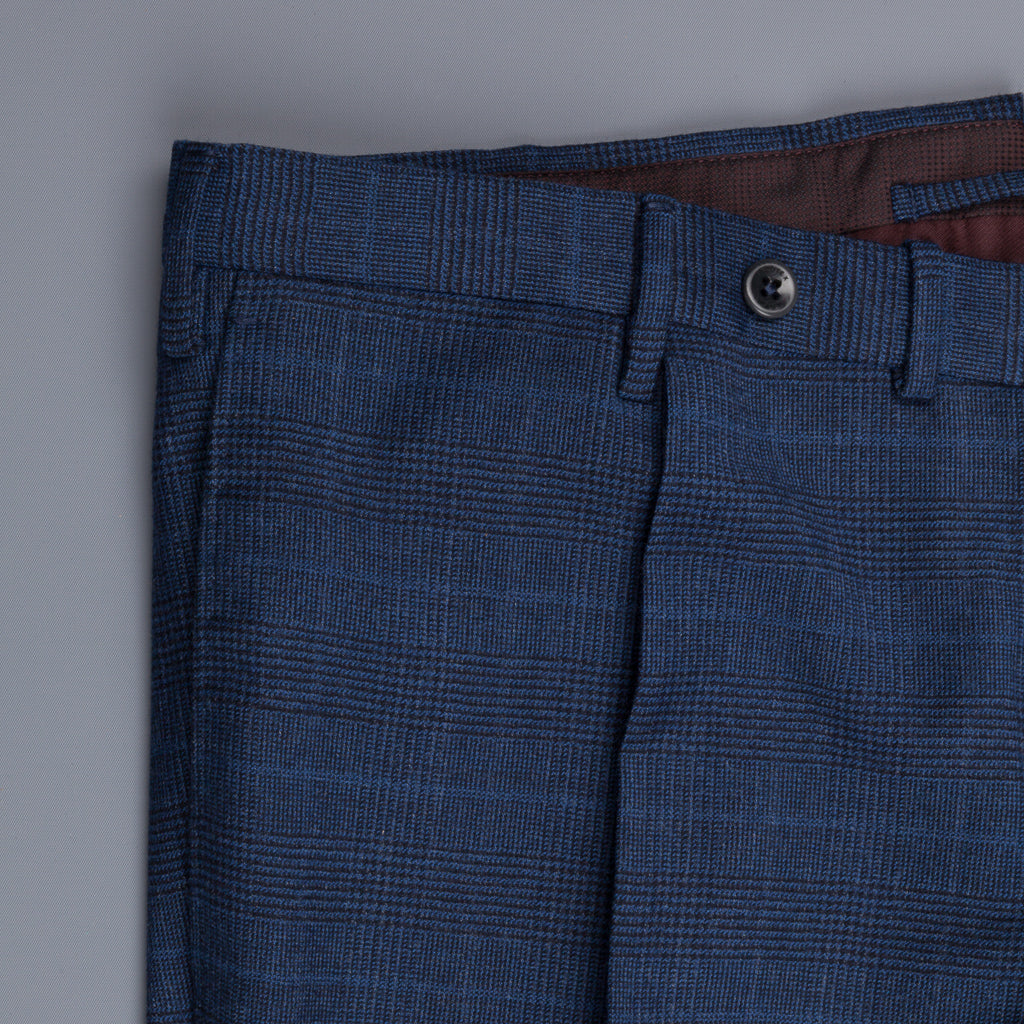 Incotex Venezia model 45 Thight fit flannel pants Prince of Wales Blu Medio