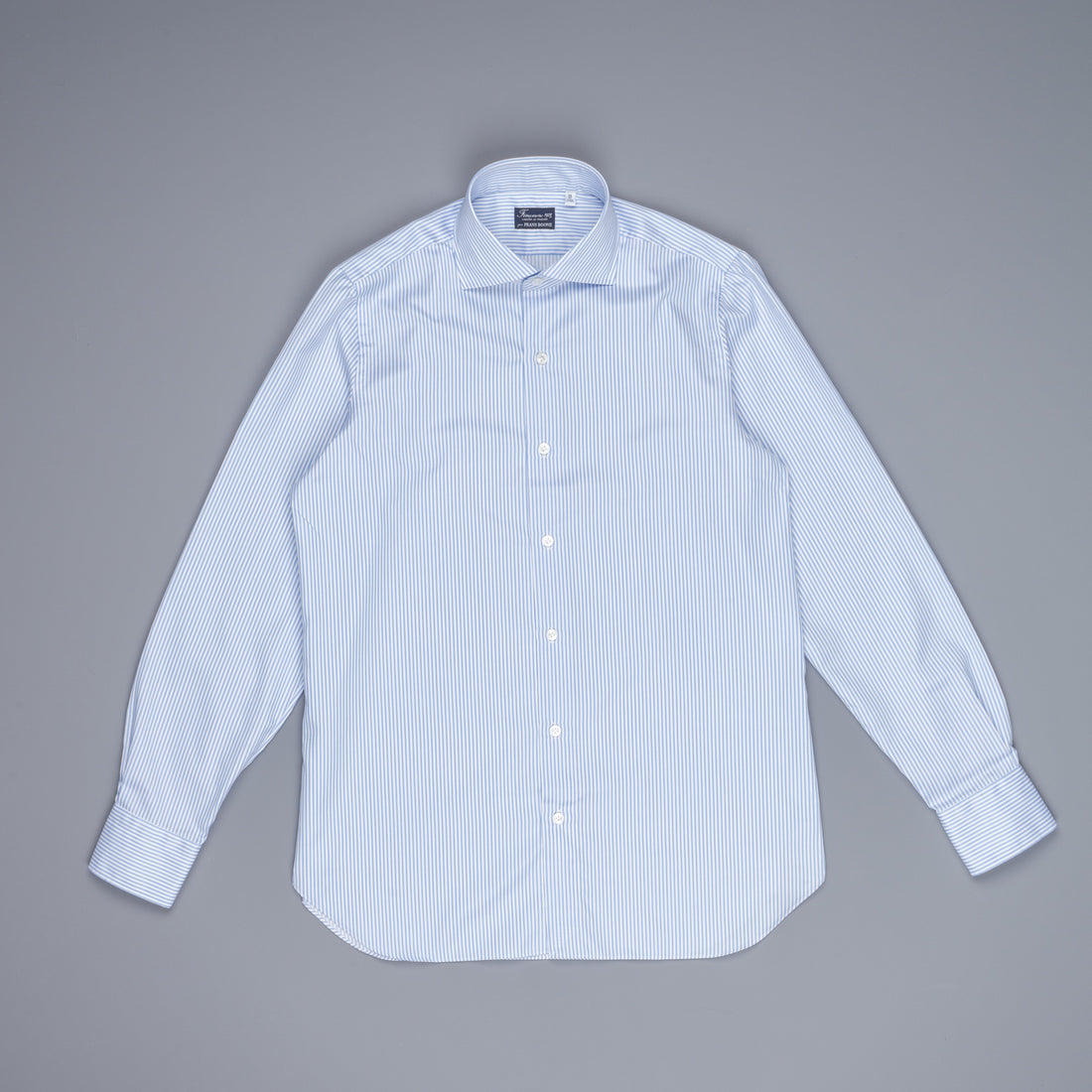 Finamore Napoli shirt collo Eduardo blue bengal stripe twill