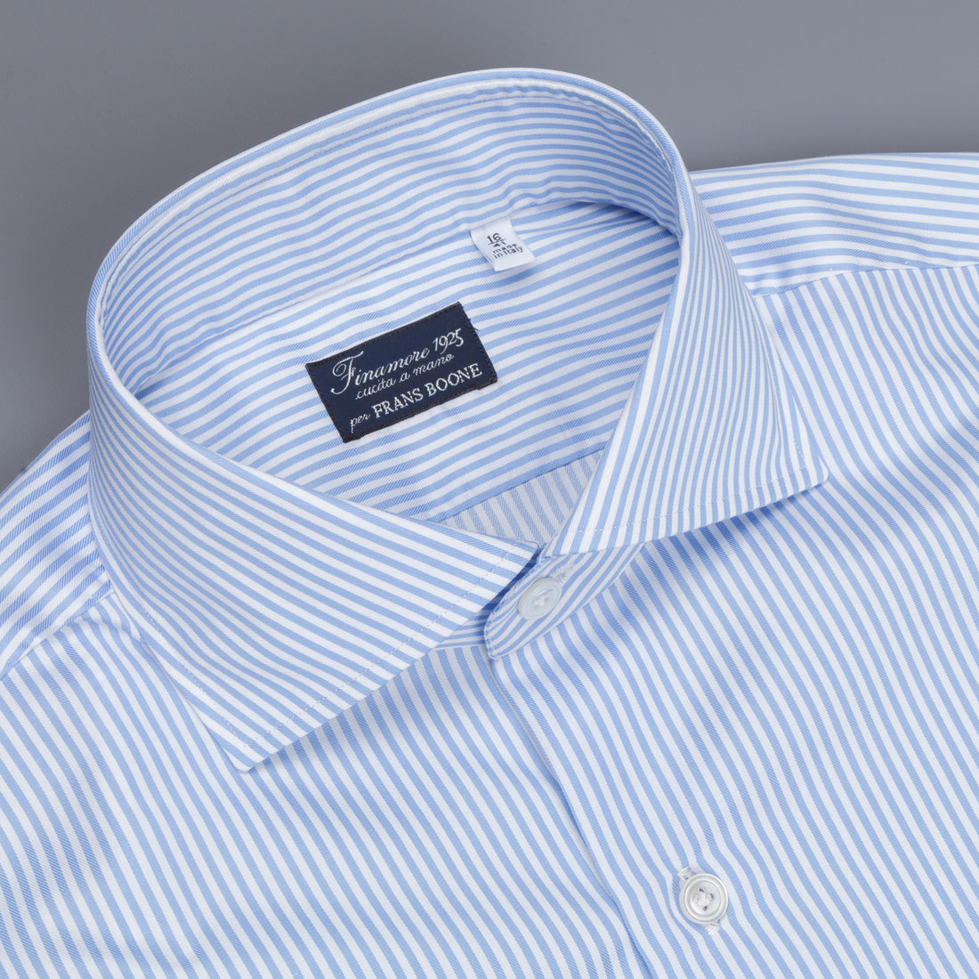 Finamore Napoli shirt collo Eduardo blue bengal stripe twill