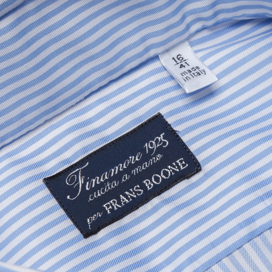 Finamore Napoli shirt collo Eduardo blue bengal stripe twill