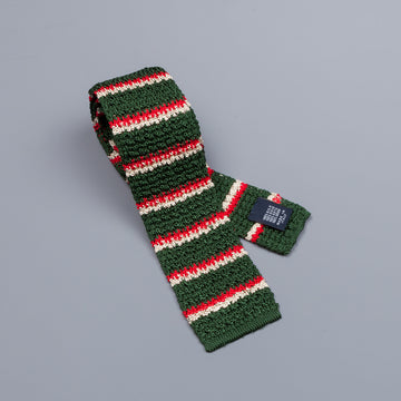 Drake´s regimental stripe silk knitted tie green/red/ecru