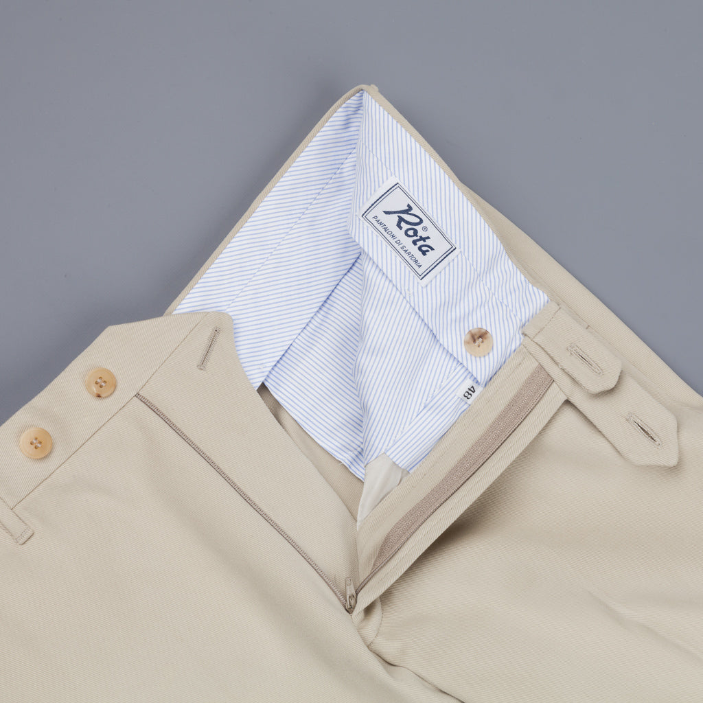 Rota Pantaloni High Rise Regular Fit Mid Weight Cotton Gabardine Beige Chiaro