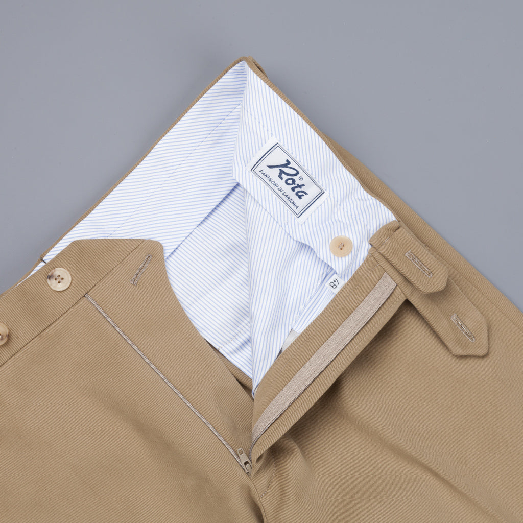 Rota Pantaloni High Rise Regular Fit Mid Weight Cotton Gabardine Beige Scuro
