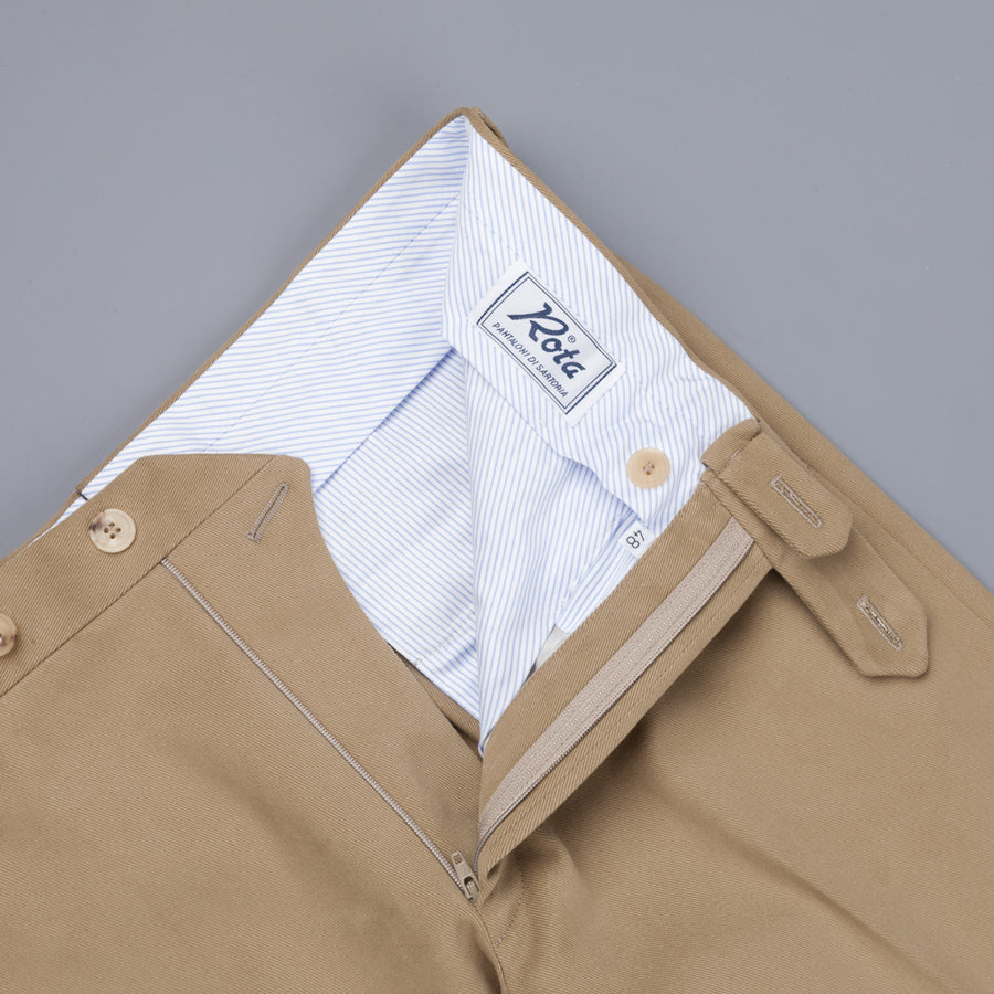 Rota Pantaloni High Rise Regular Fit Mid Weight Cotton Gabardine Beige Scuro