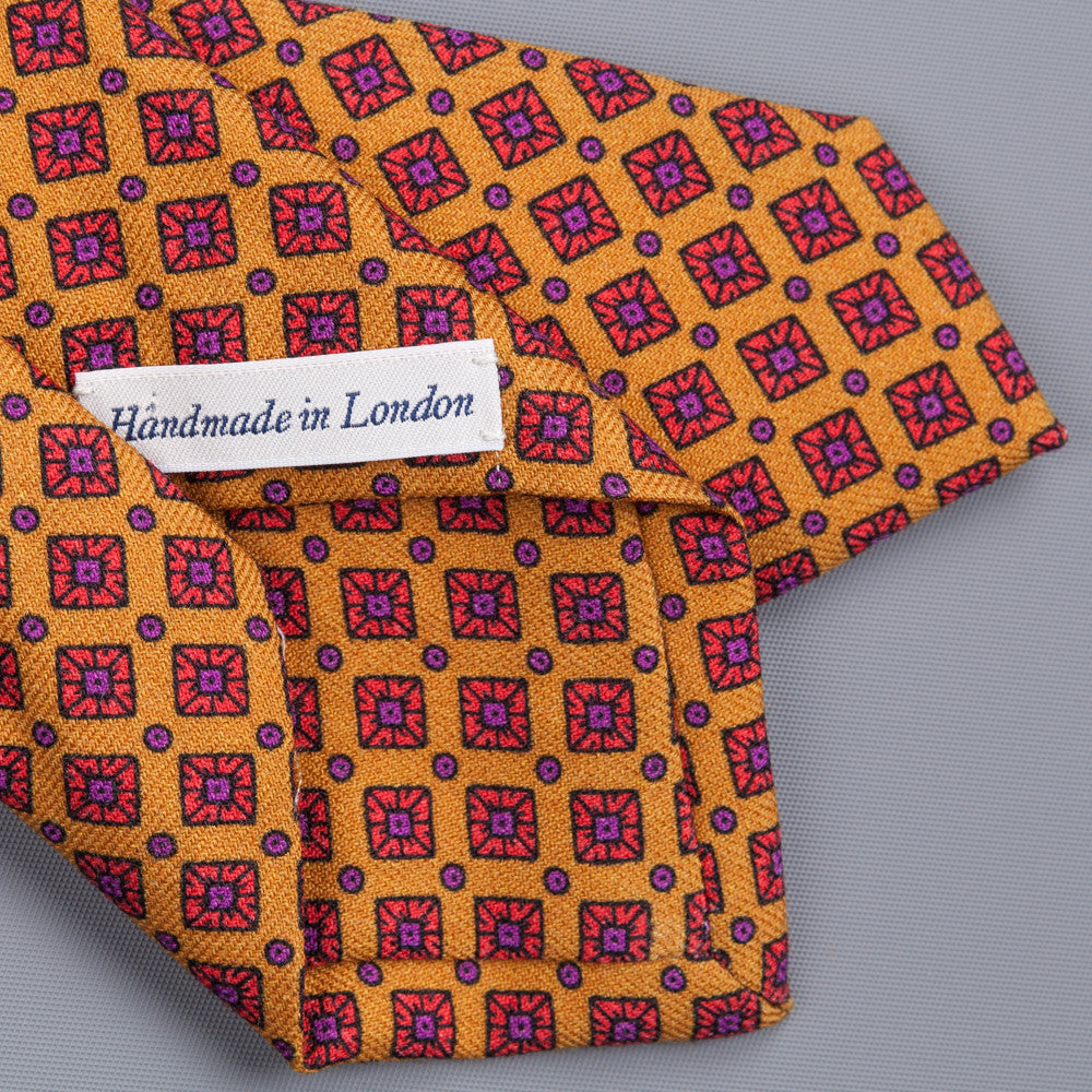 Drakes printed wool tie dark gold