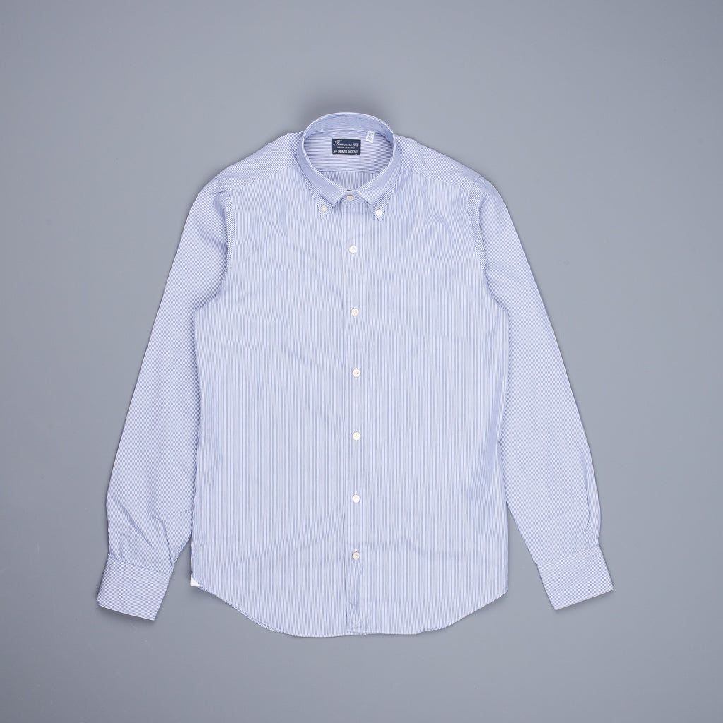 Finamore Tokyo Shirt Lucio Collar Navy Stripe Poplin