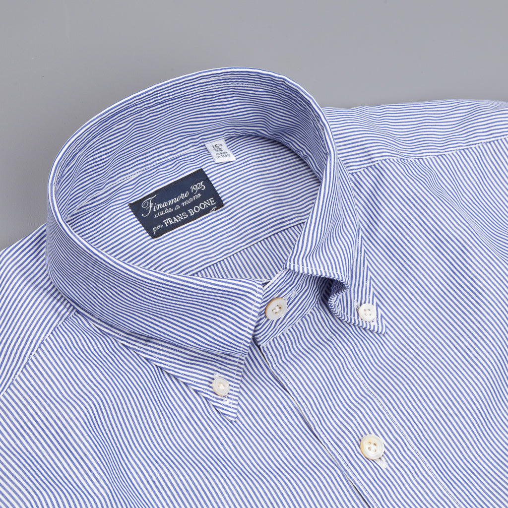 Finamore Tokyo Shirt Lucio Collar Navy Stripe Poplin