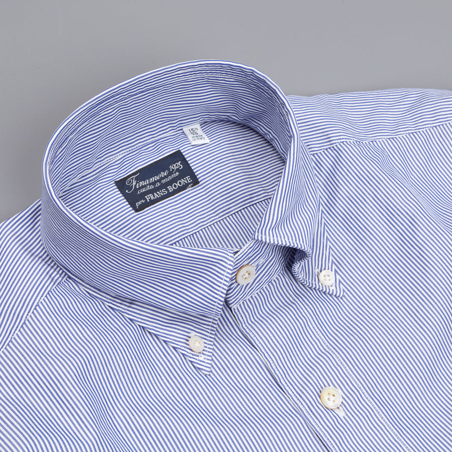 Finamore Tokyo Shirt Lucio Collar Navy Stripe Poplin