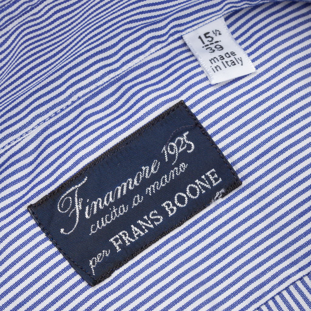 Finamore Tokyo Shirt Lucio Collar Navy Stripe Poplin