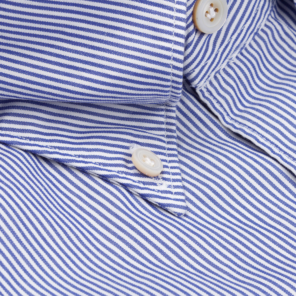 Finamore Tokyo Shirt Lucio Collar Navy Stripe Poplin