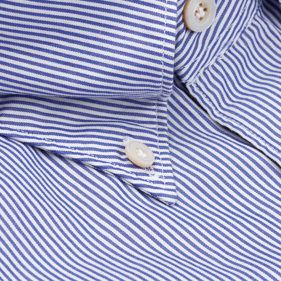 Finamore Tokyo Shirt Lucio Collar Navy Stripe Poplin