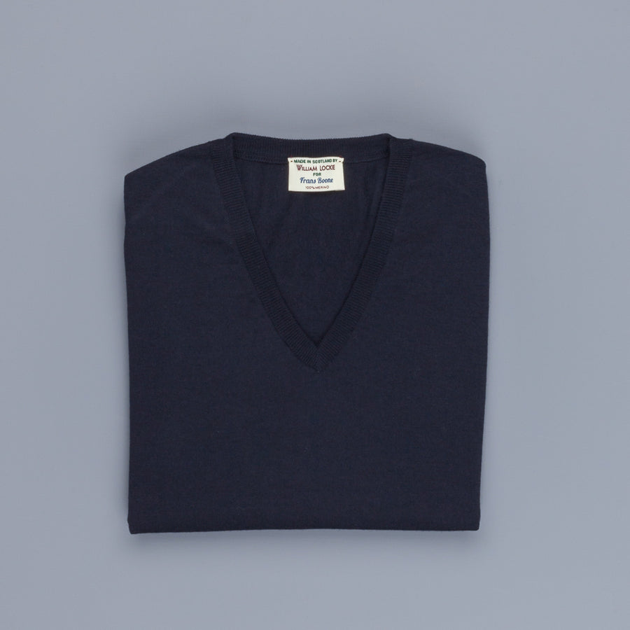 William Lockie x Frans Boone 30 gauge Loro Piana Merino's V-Neck Dark Navy