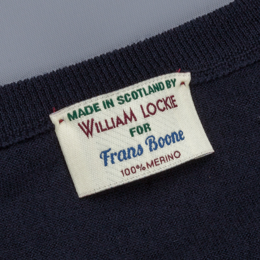 William Lockie x Frans Boone 30 gauge Loro Piana Merino&#39;s V-Neck Dark Navy