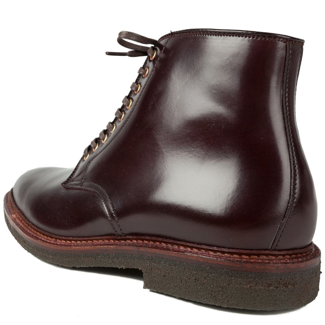 Alden x Frans Boone plain toe boots in #8 cordovan on crepe