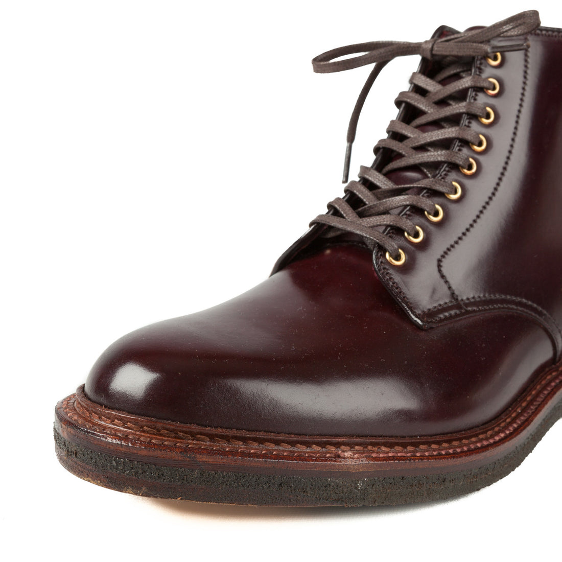Alden x Frans Boone plain toe boots in #8 cordovan on crepe