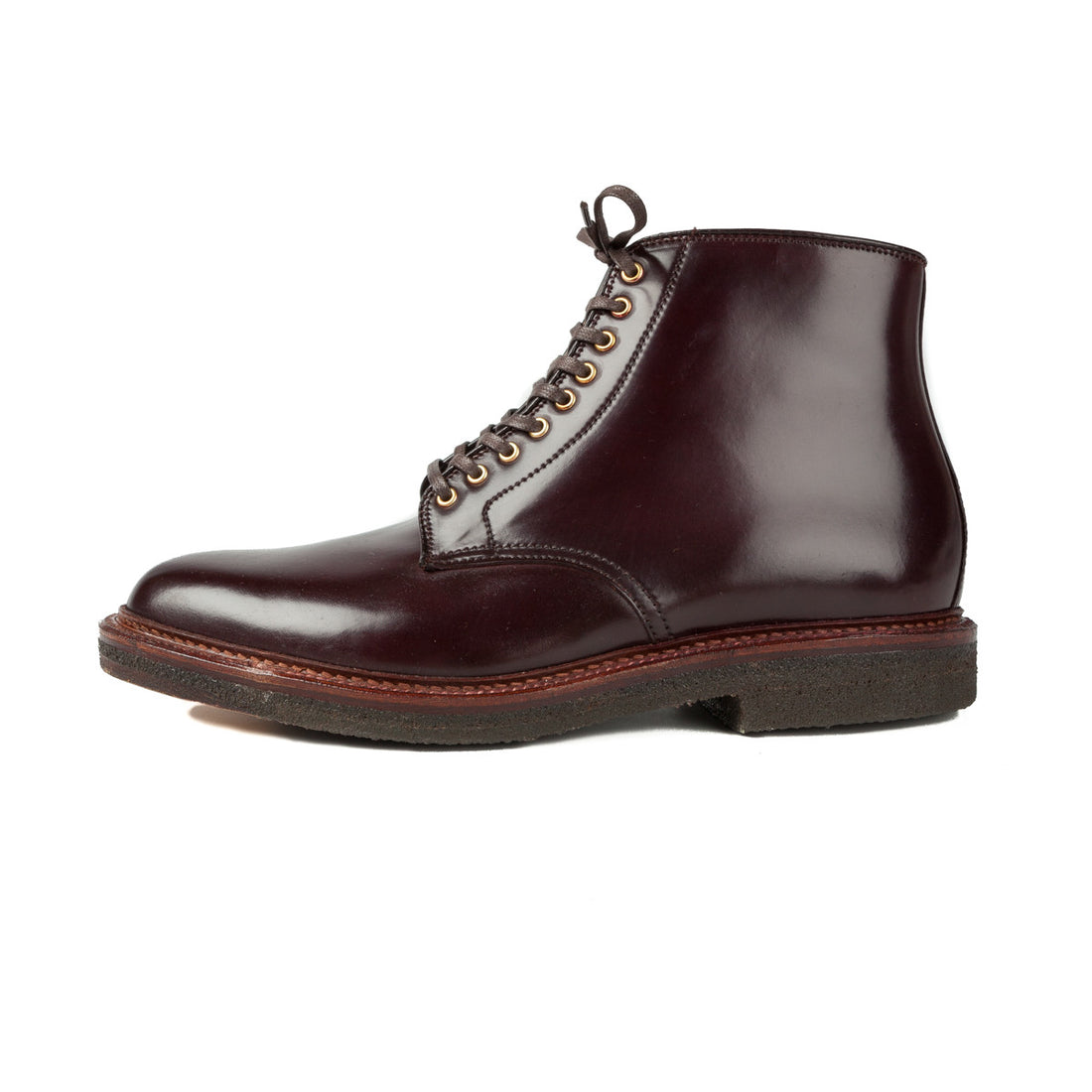 Alden x Frans Boone plain toe boots in #8 cordovan on crepe