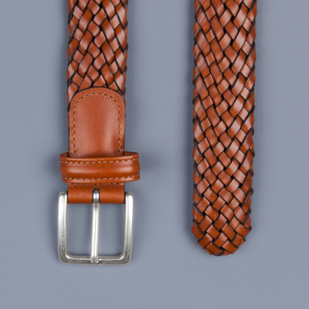 Anderson's Tubular Handwoven Leather Belt Tan