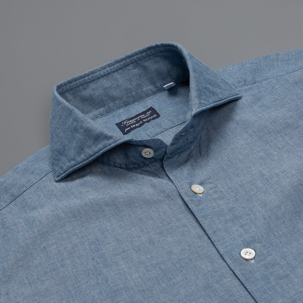 Finamore Gaeta shirt Sergio Collar Dark Blue Chambray