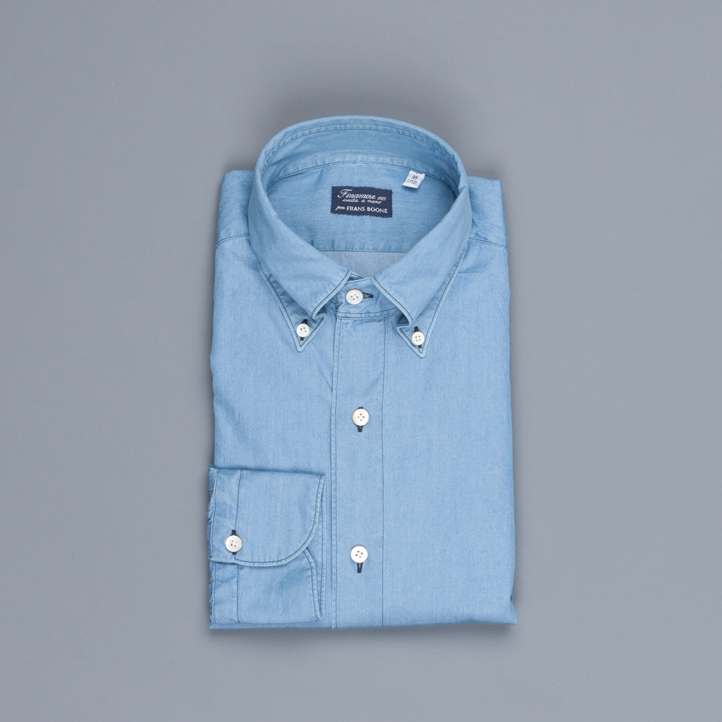 Finamore Gaeta shirt Lucio collar light denim bleached