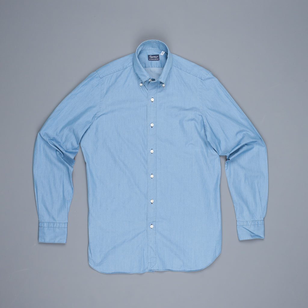 Finamore Gaeta shirt Lucio collar light denim bleached