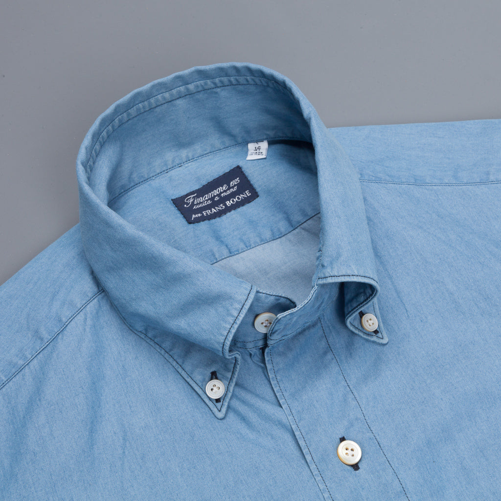 Finamore Gaeta shirt Lucio collar light denim bleached