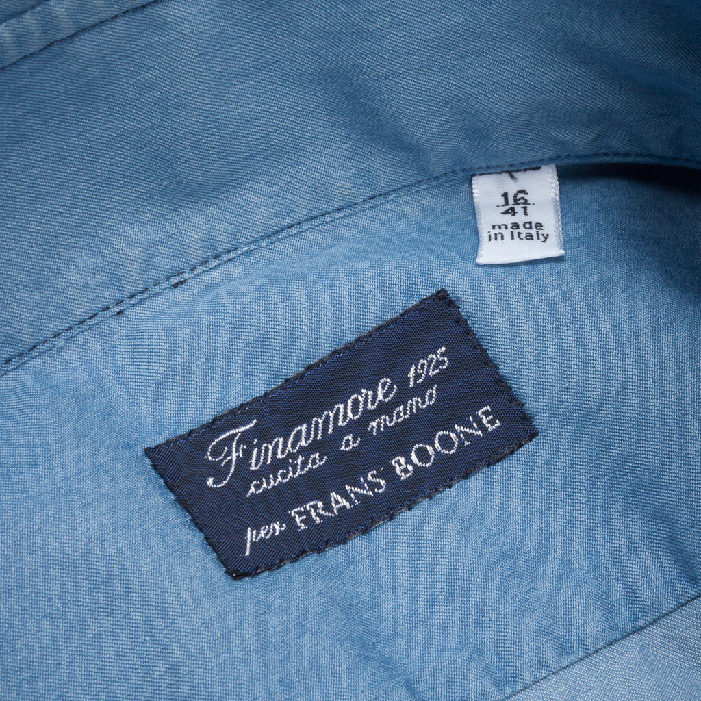 Finamore Gaeta shirt Lucio collar light denim bleached
