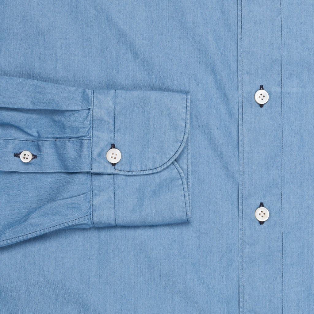Finamore Gaeta shirt Lucio collar light denim bleached