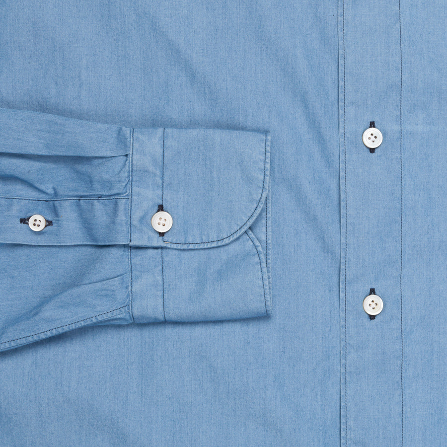 Finamore Gaeta shirt Lucio collar light denim bleached