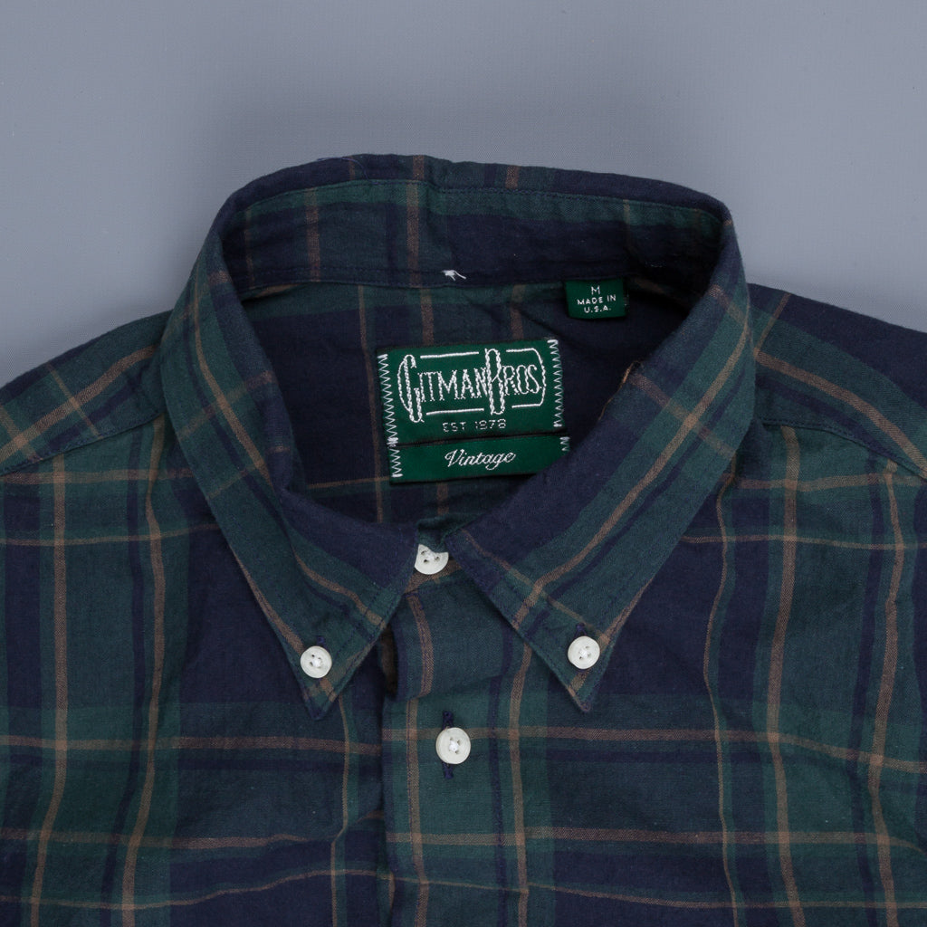 Gitman Vintage Button Down Shirt Madras Navy Holly Green