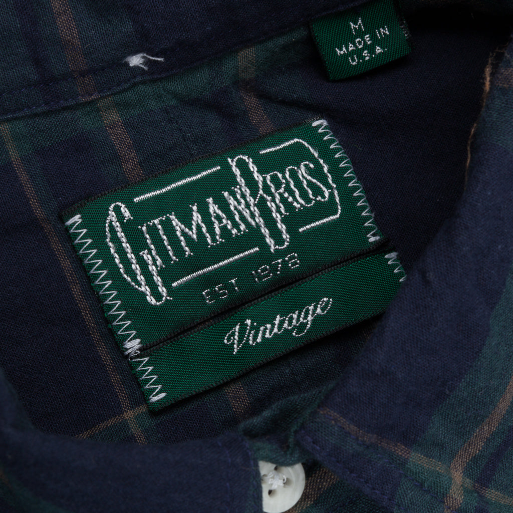 Gitman Vintage Button Down Shirt Madras Navy Holly Green