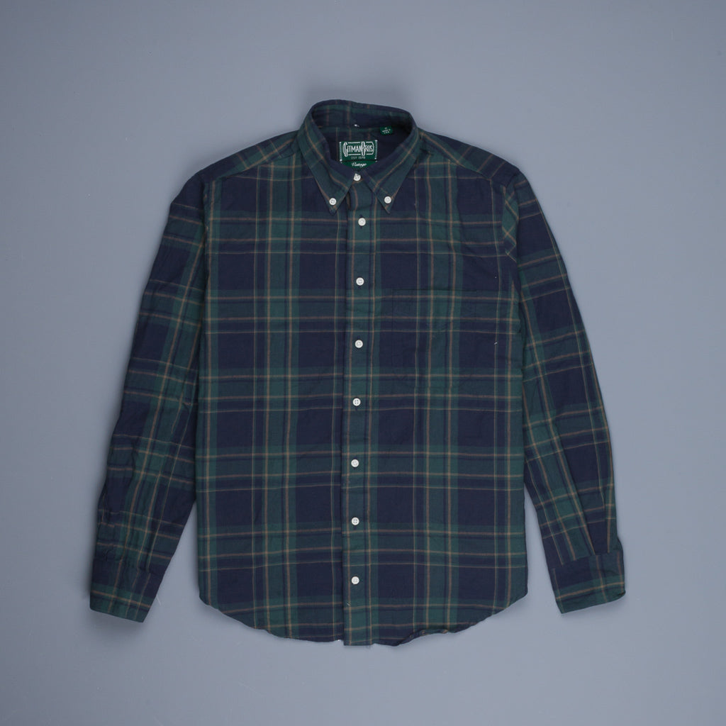 Gitman Vintage Button Down Shirt Madras Navy Holly Green