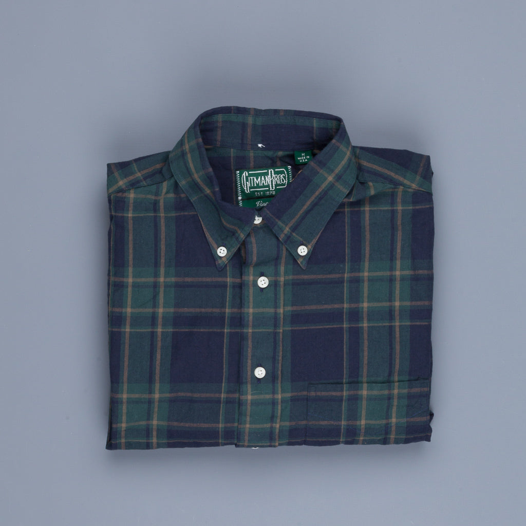 Gitman Vintage Button Down Shirt Madras Navy Holly Green