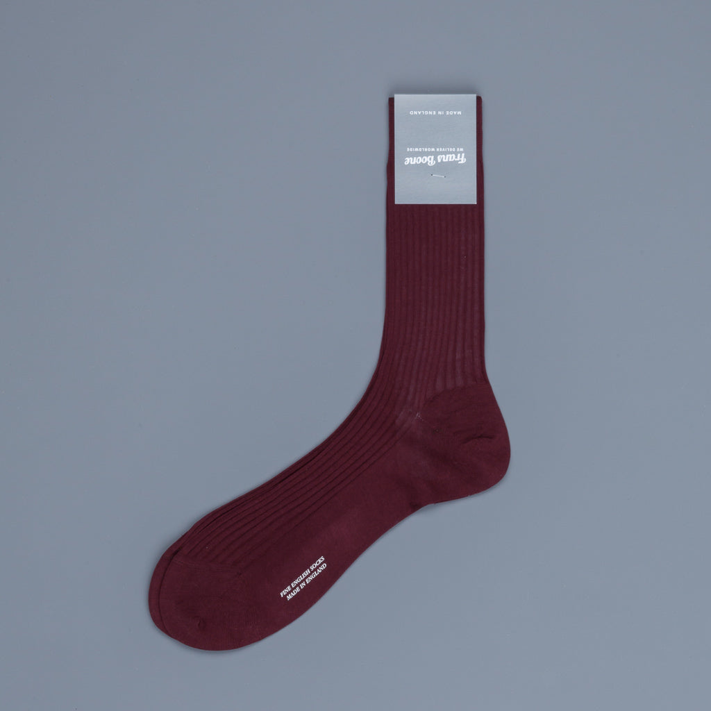 Frans Boone X Pantherella Vale Socks 100% Fil d&#39;Ecosse / Cotton lisle  Burgundy