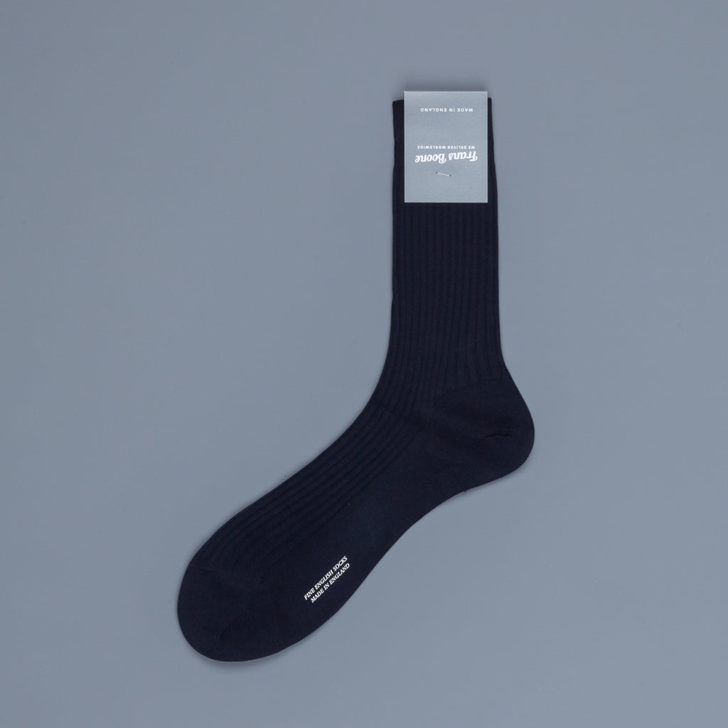Frans Boone X Pantherella Vale Socks 100% Fil d&#39;Ecosse / Cotton lisle  Navy