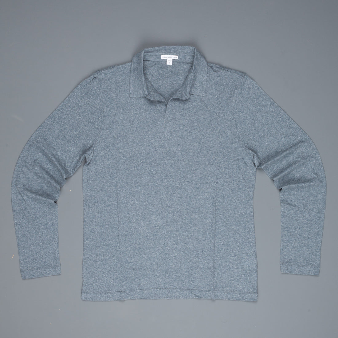 James Perse Japan Melange jersey polo l/s Dusty Blue melange