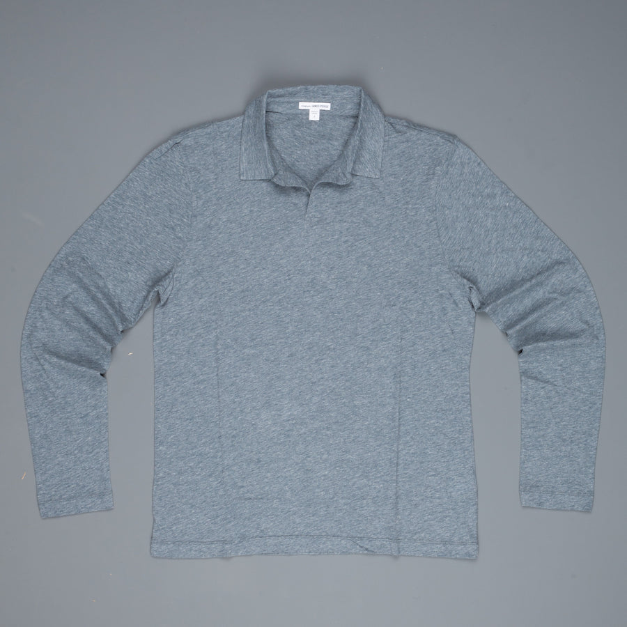 James Perse Japan Melange jersey polo l/s Dusty Blue melange