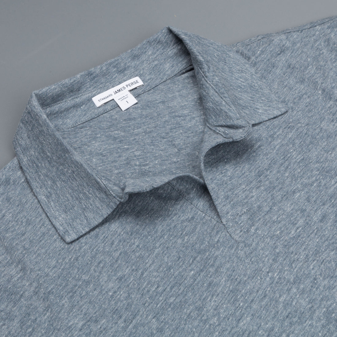 James Perse Japan Melange jersey polo l/s Dusty Blue melange