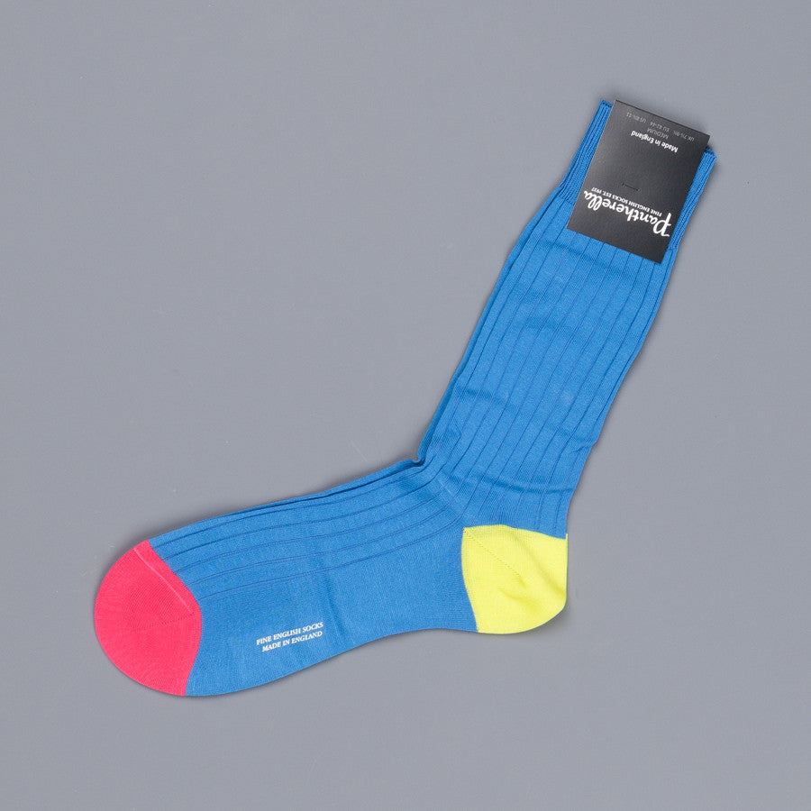 Pantherella Portobello Brit Blue Socks in egyptian cotton lisle