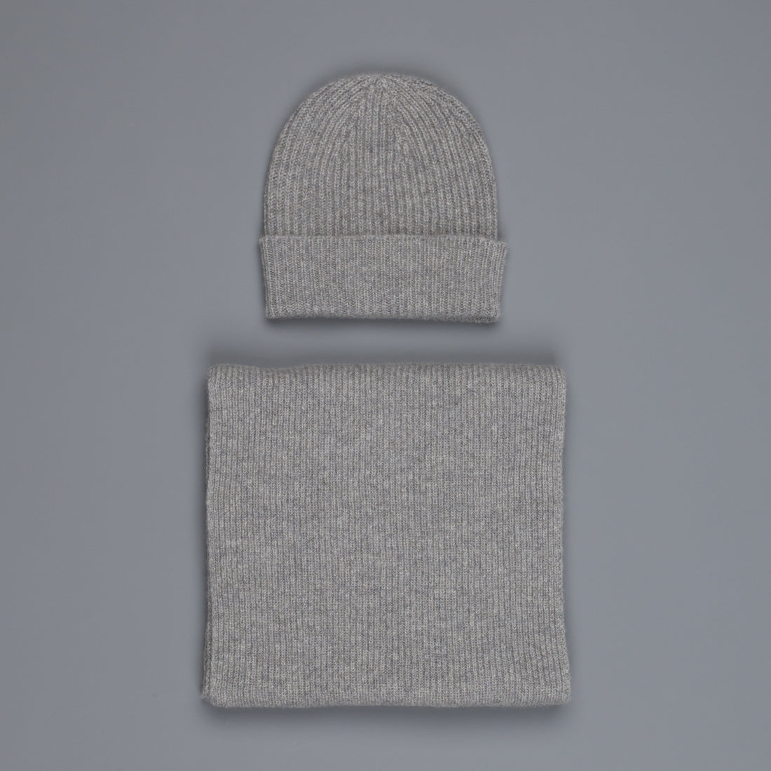 William Lockie Cashmere Ribbed Hat And Scarf Set Flannel Grey
