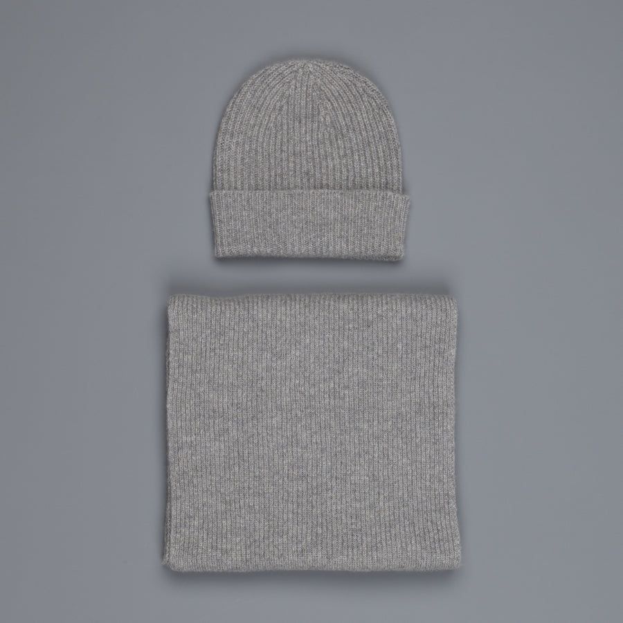 William Lockie Cashmere Ribbed Hat And Scarf Set Flannel Grey