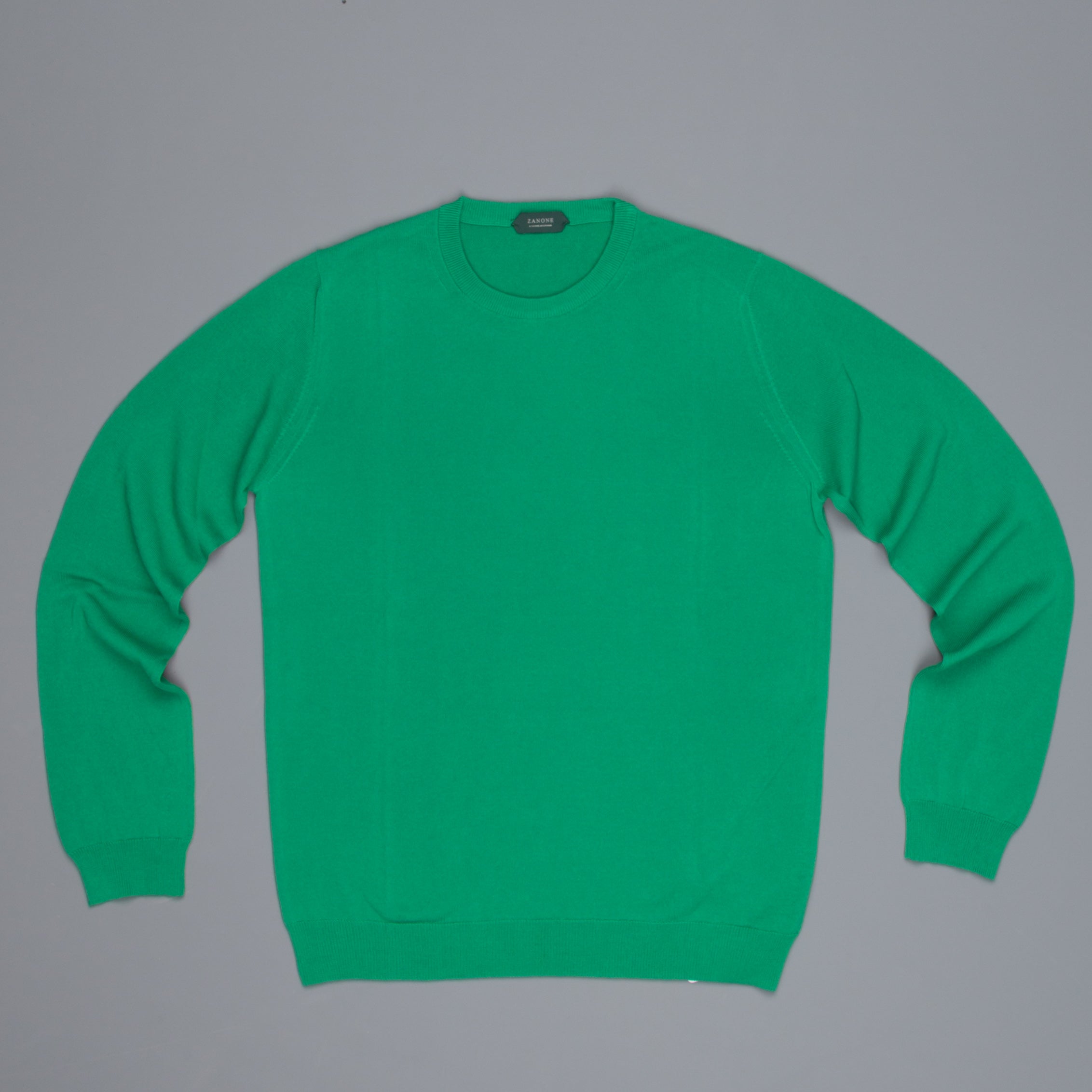 Zanone Crew neck crepe cotton sweater verde foglia