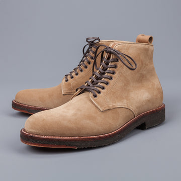 Alden Tan suede plain toe boot on crepe