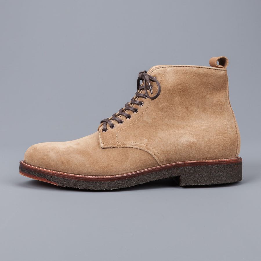 Alden Tan suede plain toe boot on crepe